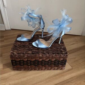 Nina Dalila Blue Satin Heels with Bow